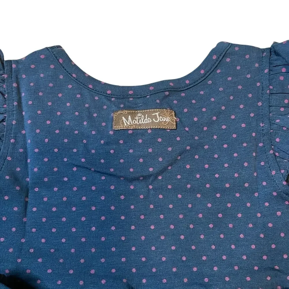 Matilda Jane Baby Girl Lizzy Flutter sleeve Top Ruffles Polka Dots Navy 12 mo